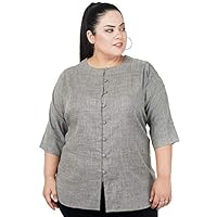 Indietoga Women's Plus Size Grey Cotton Linen Tunic Tops (5XL)