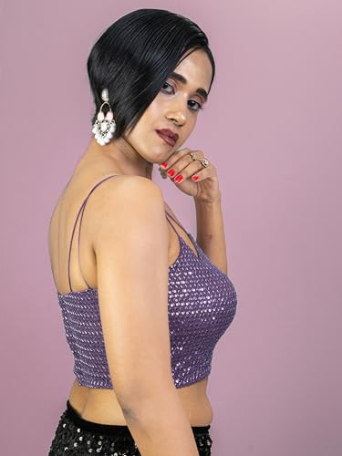 Image of FIGURE'S DESIGNER Women's Spagehtti Neck Strap Sequin Embroidered Sleeveless Readymade Saree Blouse E22