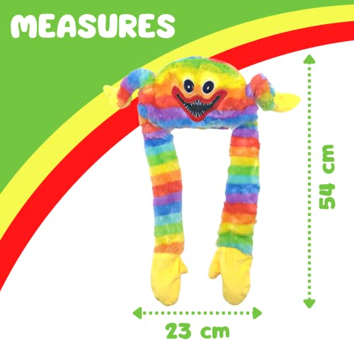 MAGIC SELECT Sombrero Peluche de Huggy Wuggy de Juego de Terror Navidad Fábrica de Juguetes. Sombrero Mueve Orejas Arcoiris para Niños y Adultos.