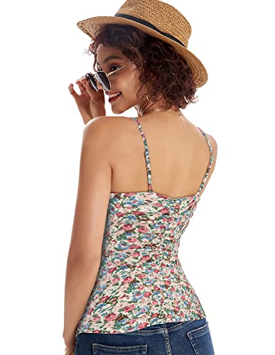 Floral Camisole For Women Seleeveless Spaghetti Strap Tank Tops Slim Flit Basic Cami Top Green Pink-Blue Floral M #TOP4