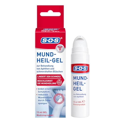 SOS Mund-Heil-Gel 15 ml - Linderung von Schmerzen durch Aphten auf Zunge Mundschleimhaut & Lippen - auch bei kleineren Wunden durch Zahnspangen - beschleunigt den Heilungsprozess