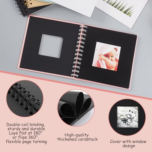 xiluuyou Fotoalbum zum Selbstgestalten 17x17 cm, Scrapbook Album, 20 Blatt Schwarze Seiten Fotobuch zum Einkleben für Baby Geburtstag Jahrestag Hochzeit, Coverfarbe - Schwarz