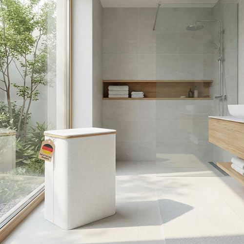 AdelDream 160L Wäschekorb mit Deckel 3 Fächer Wäschekorb Wäschesack schmal Wäschesortierer Wäschebox Wäschetonne Wäschesammler mit Deckel Wäschetruhe Wäschekörbe laundry baskets Beige