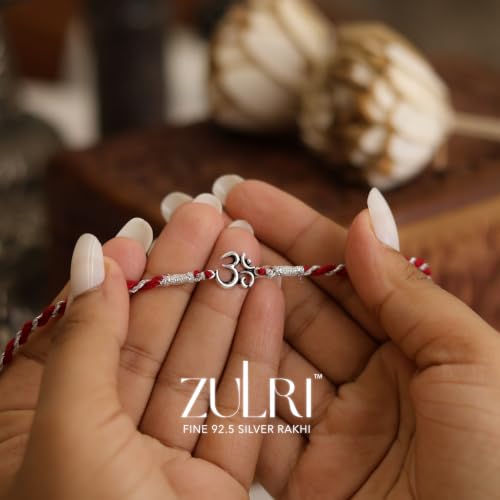 Image of 925 Sterling Silver Premium OM Luxury Rakhi for Bhai Cotton Thread | Rakshabandhan Rakhi With Fragrance Greeting Card & Roli Chawal and Certificate of Authenticity 925 Silver