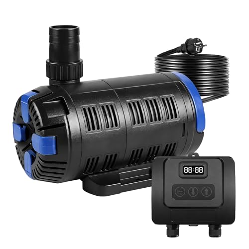 EXLECO Regulowana pompa do oczka wodnego do użytku na zewnątrz, 8000 l/h, 18 W-80 W, regulowana pompa strumieniowa z wielofunkcyjnym kontrolerem, pompa filtrująca do stawu ogrodowego, fontanny