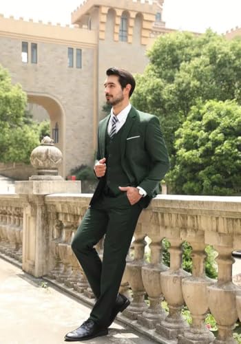 Men's Suits 3 Piece Slim Fit Dress Tuxedo for Men Two Button Solid Jacket Vest Pants Set4