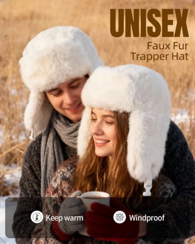Image of Ushanka Hat for Men Women Winter Cozy Plush Fur Russian Hat with Ear Flaps, Fluffy Furry Fuzzy Windproof Warm Trapper Hat