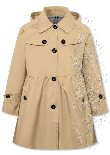 Image of Betusline Girls Rain Jackets Lightweight Waterproof Hooded Trench Coats Windbreaker Raincoats for Girls,Waterproof-Khaki,9-10 Years