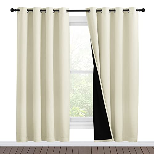NICETOWN Living Room Completely Shaded Draperies, Privacy Protection & Noise Reducing Ring Top Drapes, Black Lined Insulated Window Treatment Curtain
