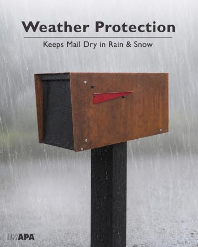 Image of Ilyapa Modern Mailbox for Post Mount - Corten Steel Rusted Finish with Black Door Powder Coated Steel, with Recessed Magnetic Close Door