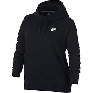 NIKE Sportswear Women's Plus Club Funnel-Neck Hoodie, Black/Black/Black/White, 2X