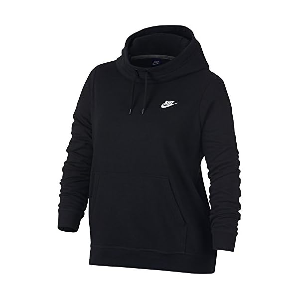 NIKE-Sportswear-Womens-Plus-Club-Funnel-Neck-Hoodie NIKE Sportswear Women's Plus Club Funnel-Neck Hoodie, Black/Black/Black/White, 2X