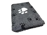 Krambambulishop.de Vet-Bed Softbed Dry-Bed Hundebett Hundedecke Vetbed Trockenbett rutschfest 30mm (Grau mit großer weißer Pfote, 160cm x 100cm)