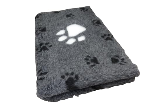 Krambambulishop.de Vet- Bed Softbed Dry- Bed Hundebett Hundedecke Vetbed Trockenbett rutschfest 30mm (Grau mit großer weißer Pfote, 100cm x 80cm)