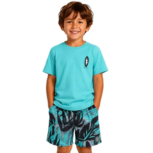 Image of Volcom Baby Boys Swim Set - 2 Piece Short Sleeve Swim Shirt Graphic Tees & Board Shorts - Infant Toddler Little Boys Swimsuit