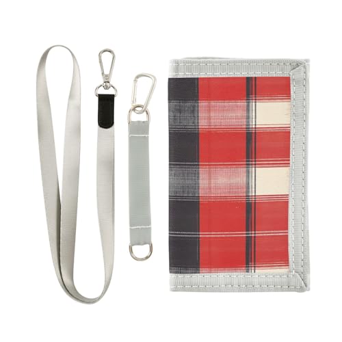FOLIOSA Kids Wallet for Boys Girls Checkered Red Black Print Youth Wallet with Zipper Pocket Card Holders, Novelty Wallet 4.9×2.9 in