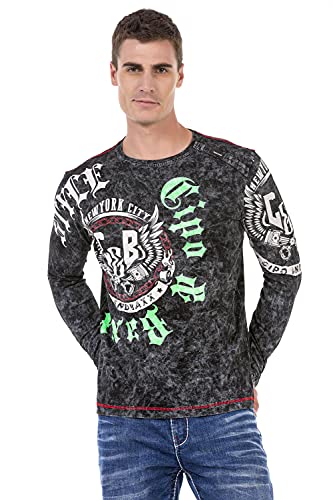 Cipo & Baxx Herren Longshirt Longsleeve Print Rundhalsausschnitt Shirt Langarm Sweater CL476 Schwarz L Cover