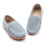 LONSOEN Toddler Little Kids Slip-On Loafers, Synthetic Suede Moccasin Driving Shoes, Non-Slip Rubber Outsole Mistweight Casual/Dress Boat Shoes for Boys & Girls Size 8 Toddler, Mist Blue, SHF106 26