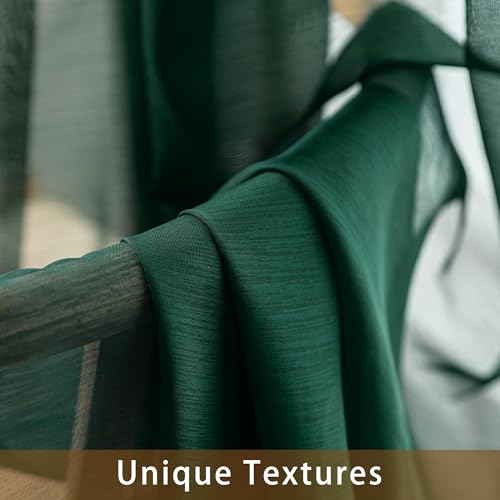 Image of Green Sheer Curtains 108 Inches Extra Long, Privacy Semi Sheer Curtains for Living Room Bedroom, Light Filtering Rod Pocket Voile Window Drapes 2 Panels Set, Each 42 inch W x 108 inch L