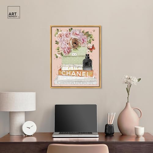 Art Remedy Floral and Glam Books Tan Canvas Fashion Art, Gold Frame, 20" x 24" by Art Remedy - Used condition - Image 3