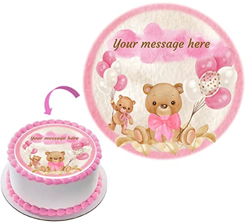 Baby Girl TEDDY BEAR baby shower edible cake topper image - Baby BEAR Cake Topper Icing sheets/Welcome baby edible decoration 7.5
