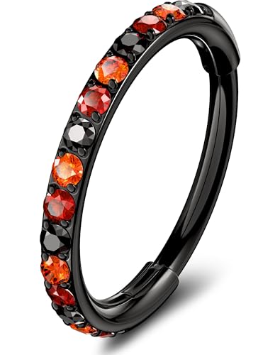 OUFER Black Nose Rings Hoops, 316L Surgical Steel Nose Ring for Women, 20G Hinged Colorful CZ Helix Piercing Jewelry, Lip Rings Cartilage Conch Rook Tragus Daith Earrings 5mm/6mm/7mm/8mm/9mm/10mm