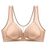 Vertvie Damen Vollschalen Vorne Vershcluss Push Up BH Ohne Bügel Große Größen Sport BH Spitze Sport BH Dünn Funktioneller BH Atmungsaktiv Minimizer BH T-Shirt BH Bustier (Beige, 105C)