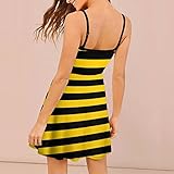 Bee Yellow Black Stripes Women's All Over Printed Sling Dress Sleeveless Strap Swing Sundress