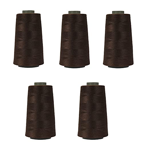 Image of Ace International Exports 3000 m Overlock Polyester Sewing Thread Set Box Yarn Spool Cone, Coffee - Pack of 5 Spools
