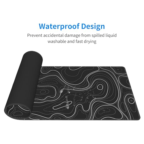 Large Gaming Mouse Pad Black Topographic Contour Mouse Pad Extended XL Long Mousepad Big Desk Mat