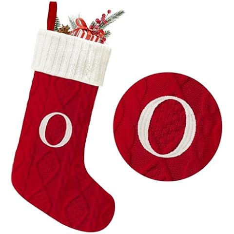 Yoochee 21 Inches Knitted Christmas Stockings with Initials, Large Red Custom Monogram Christmas Stockings with Letter, Personalized Xmas Decoration for Holiday Family Party(Red-O) Cover