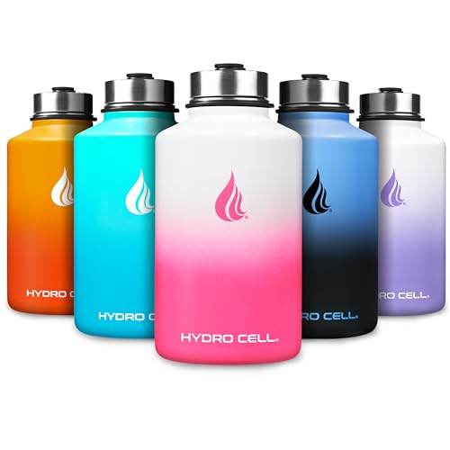 HYDRO CELL Stainless Steel Water Bottle w/Straw & Wide Mouth Lids (40oz 32oz 24oz 18oz) - Keeps Liquids Hot or Cold with Double Wall Vacuum Insulated Sweat Proof Sport Design (White/Pink 64oz)