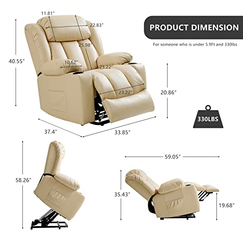 Leisland Power Lift Chairs Recliners For Elderly, Breathable Leather Recliner Chairs With Massage And Heat, Lay Flat Sleeper Chair With Cup Holder,Okin Motor,Usb Charge Port, Remote Control(Beige) #TOP2