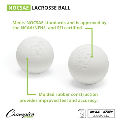Champion Sports Lacrosse Balls – Official Size Equipment for Professional, College & High School Games, Practices & Recreation, NOCSAE, NCAA, NFHS & SEI Certified, 12-Pack, White by Champion Sports - Image 2