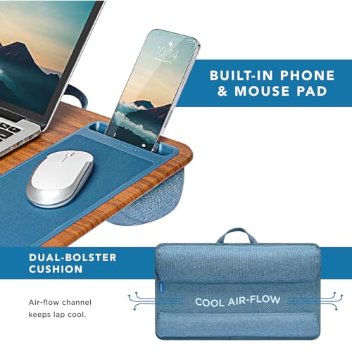 Image of LAPGEAR Home Office Lap Desk with Device Ledge, Mouse Pad, and Phone Holder - Espresso Blue - Fits up to 15.6 Inch Laptops - Style No. 91522