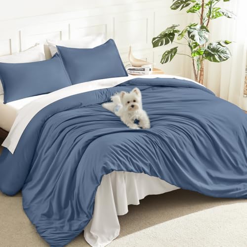 Image of Litanika Comforters Queen Size Ocean Blue, 3 Pieces Lightweight Solid Bedding Set & Collections, All Season Fluffy Bed Set (90x90 Inches Comforter & 2 Pillowcases)