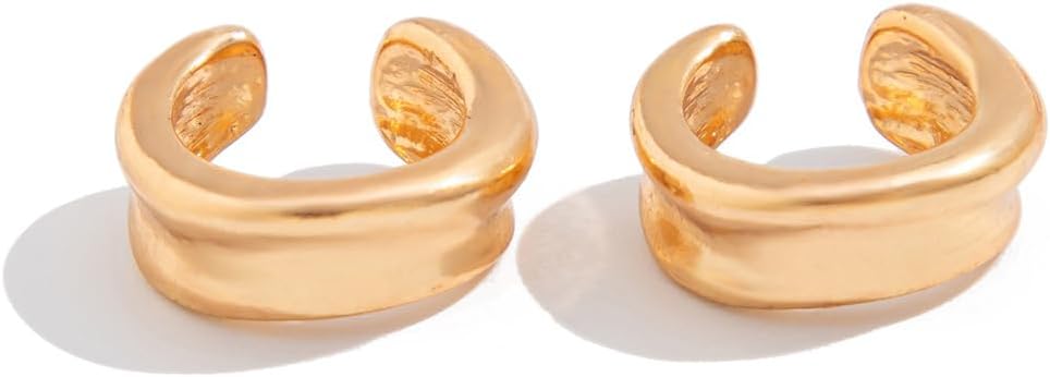 Chunky Gold Ear Cuffs for Women,Thick Geometriy Wide Clip On,Charming Non Piercing Earring Set Cartilage Earrings