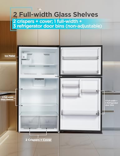 Image of BLACK+DECKER 24 Cu. Ft. Top Mount Refrigerator with Ice Maker, 2-Door Refrigerator with Top Freezer, Freezer with Icemaker and Adjustable Temperature Control, BR2400JIMB, Black