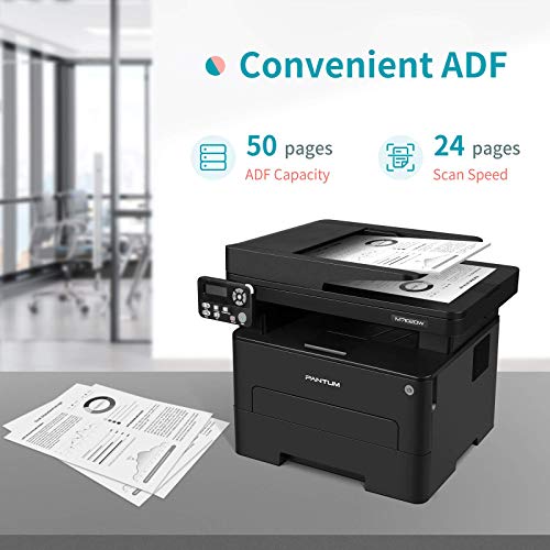 All in One Laser Printer Scanner Copier with ADF, Wireless Multifunction Black and White Laser Printer, Auto Duplex Printing Pantum M7102DW (W5U61A)