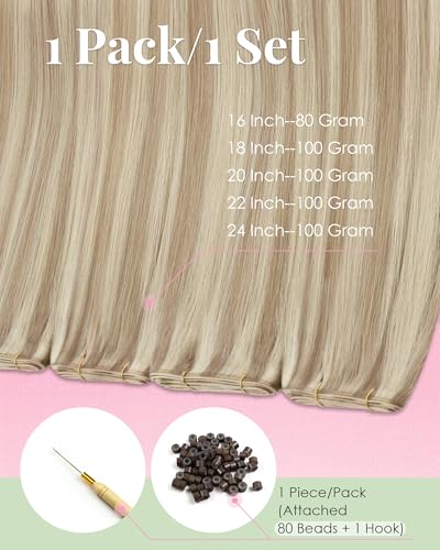 Image of YoungSee Butterfly Weft Hair Extensions Blonde Highlights, 18 Inch 100g Butterfly Hair Wefts Human Hair, Strawberry Blond with Bleach Blonde, Weft Hair Extensions Real Human Hair for Women