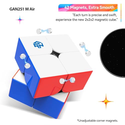 Image of GAN 251 M Air 2x2 Magnetic Speed Cube | Lightweight 50g Design, Frosted Finish & Updated Mechanism | Fast Turning Professional 2x2 Puzzle