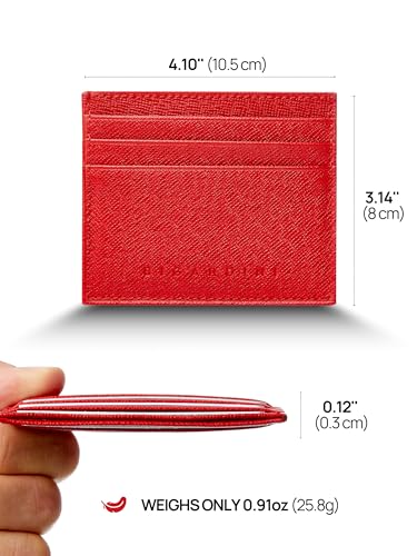 Slim Minimalist Leather Card Wallet For Men & Women - RFID Blocking Leather Card Holder Wallets (Red)4