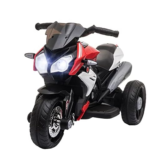 HOMCOM Moto électrique pour Enfants 3 Ans 3 Roues 6 V 3 Km/h Effets Lumineux et sonores Rouge