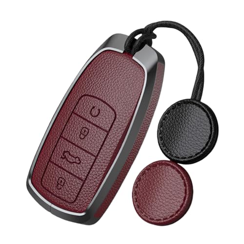 Rondrive Key Fob Cover Compatible with Chery Tiggo 9 2021-2025 Tiggo 8 Tiggo 7 Omoda 5 Jaecoo 7 Arrizo 5, Snap-fit Metal Key Shell Leather Car Key Case, Red