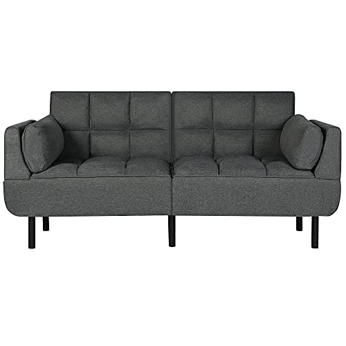 FUQARHY Loveseat Sofa Furniture for Living Room, Modern Linen Fabric 65  Love seat Couch, Linen Upholstery 2-Seat Couches with 2 Pillows for Small Space, Apartment, Dorm, Dark Grey