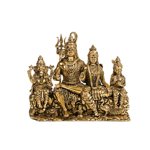Image of 4.5 inch Brass Shiv Parivar God Idol for Home Temple & Pooja Room Handmade Shiva Parvati Ganesh Kartikeya Statue Pure Brass Murti for Spiritual Decor & Vastu Enhancement