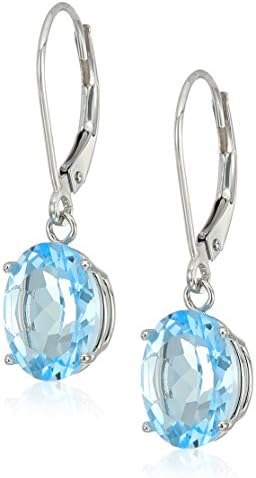 Amazon Collection 14k White Gold 8 x 10mm Oval March Birthstone Aquamarine Dangle Earrings for Women with Leverbackss