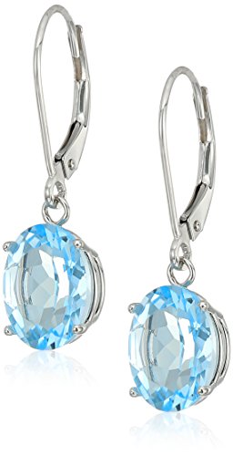Amazon Collection 14K White Gold 8 X 10Mm Oval March Birthstone Aquamarine Dangle Earrings For Women With Leverbackss #TOP3