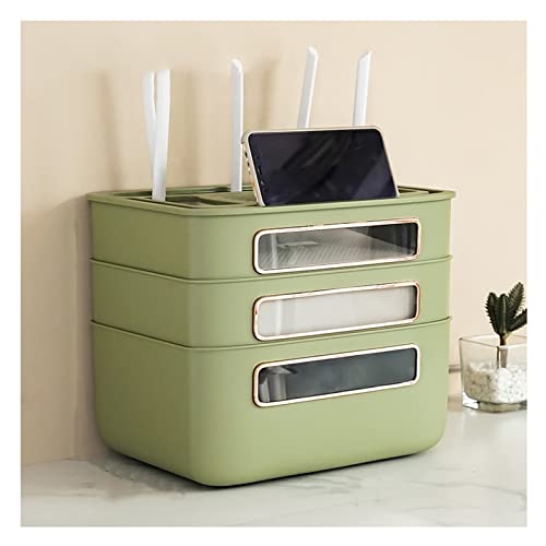 Caja Router Wifi, Cajas Almacenamiento para Cables y Router, Caja Cables Organizador Grande, Multicapa Cajas Guardar para Cables, Router, Caja Oculta Cables Extragra(Size:31.5×22×26 cm,Color:Verde) Cover
