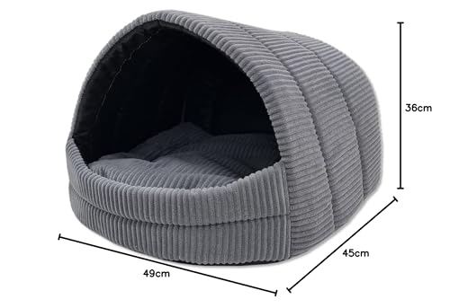 ODOLPLUSZ Hundehütte Hundehöhle Exklusives Haus Hund oder Katze | 2 Größen Komfortabel und Waschbar (Graphit aus Cord, S)